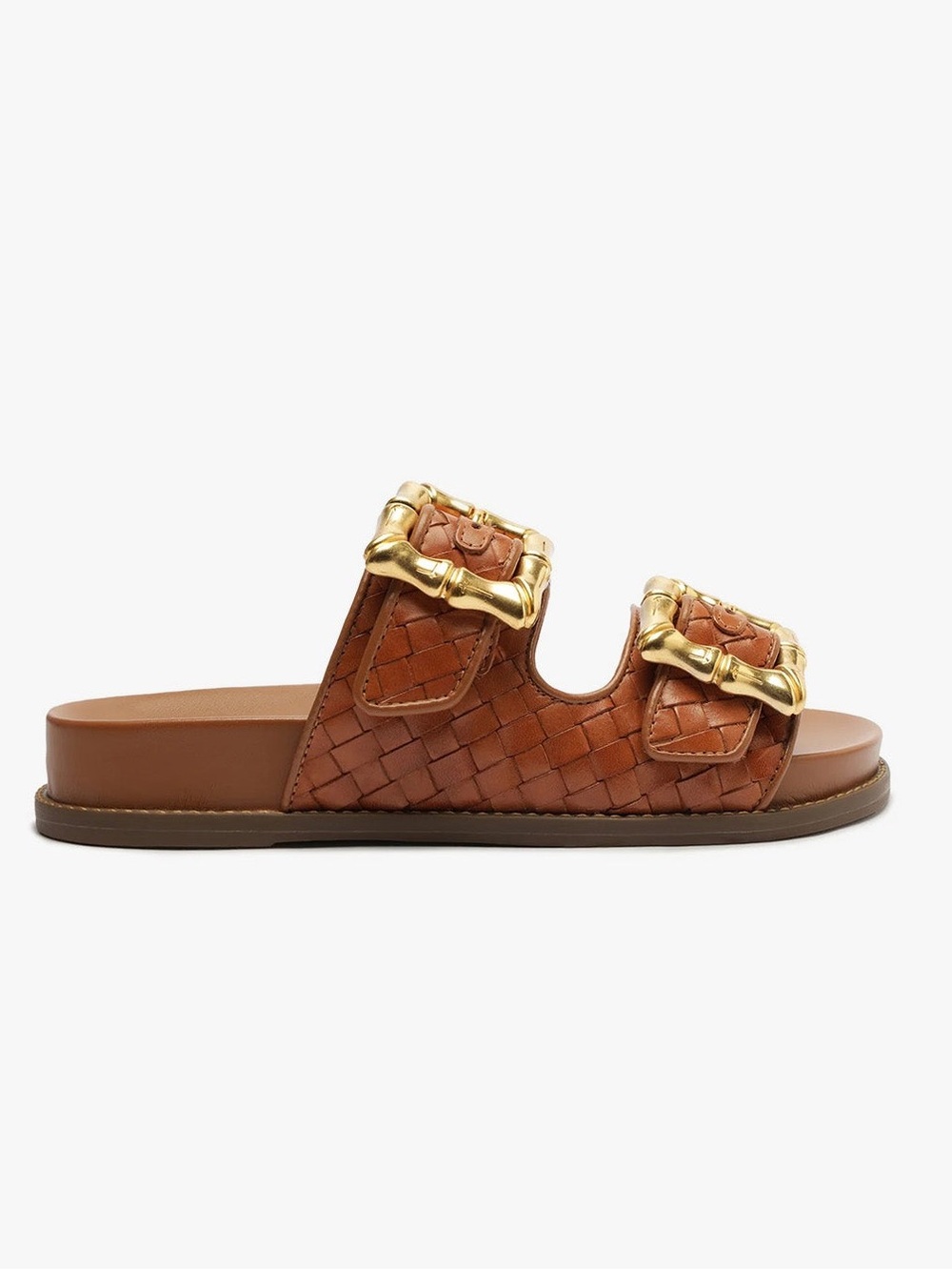 Schutz Enola Buckle Woven Honey Peach Sporty Sandal in Cuoio Brown - Picture 2 of 9